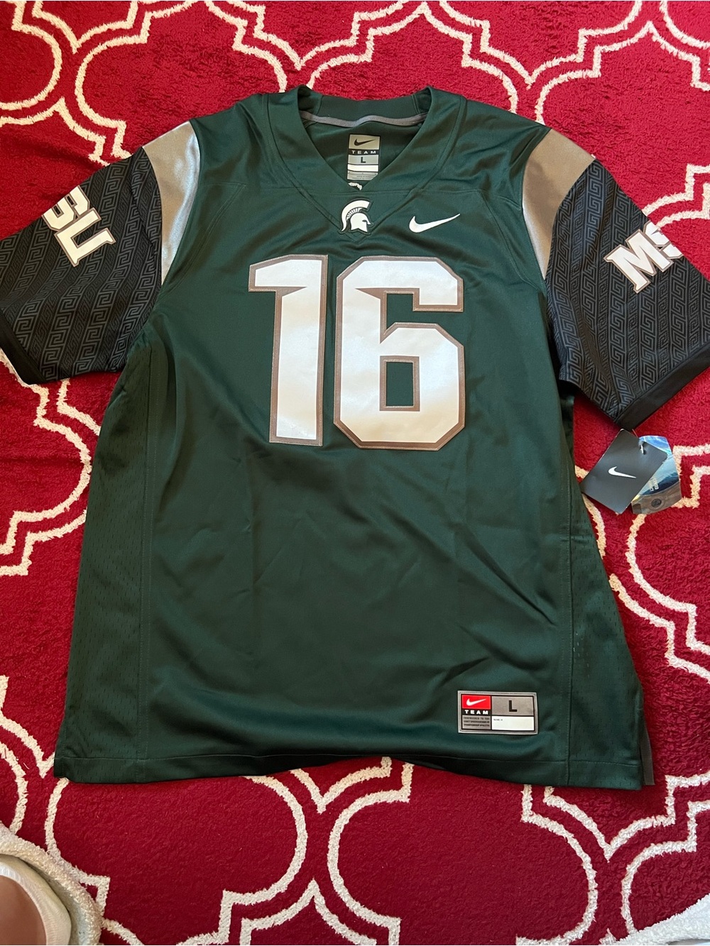 Nike Men's Dark Green & Silver #16 Football Jersey